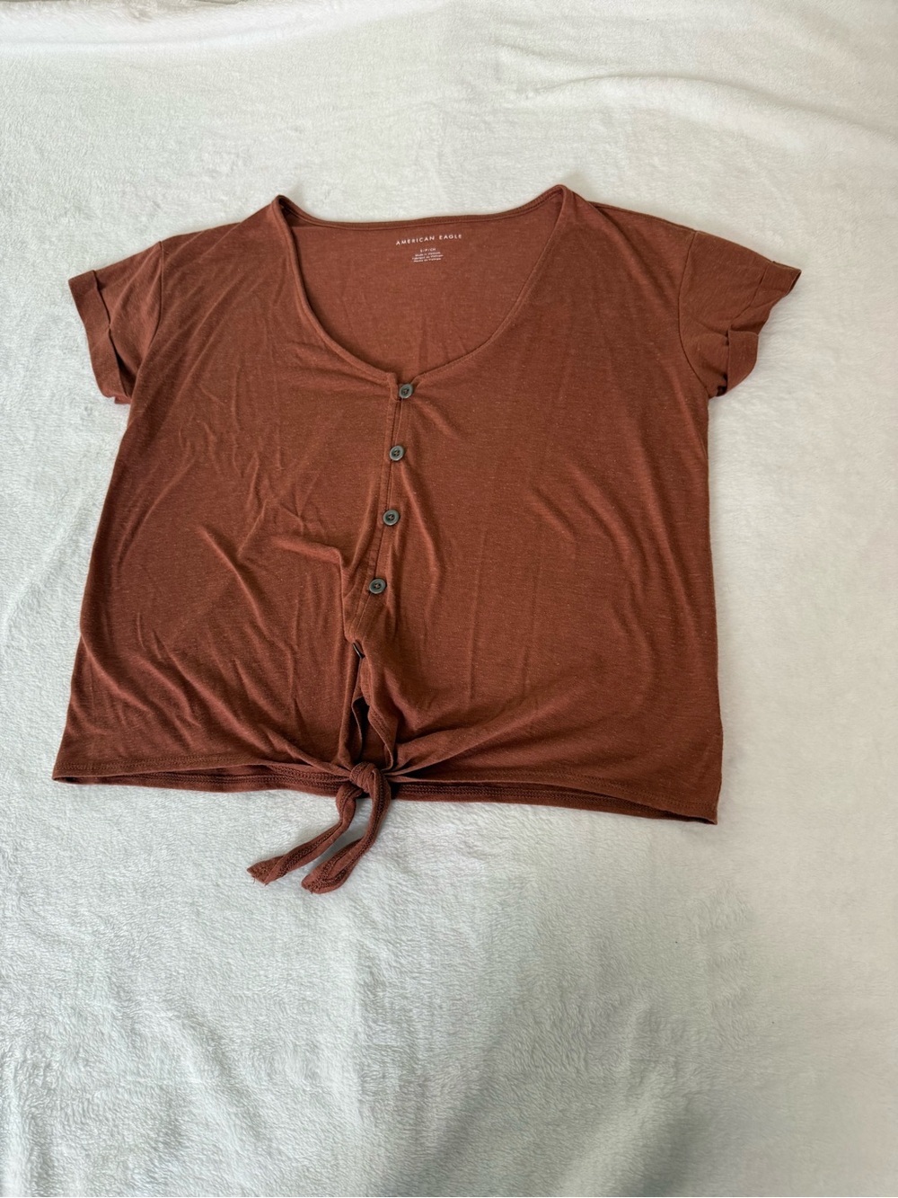 American Eagle Outfitters Rust Tie-Front Crop Tee